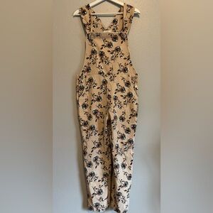 Storia Floral Corduroy Overalls - Tan/Brown/Olive - Size Small